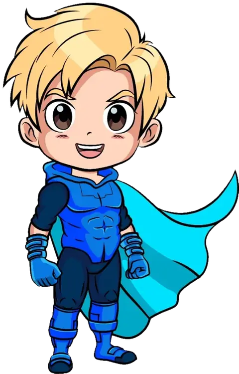 SuperVictor, smiling, cape out